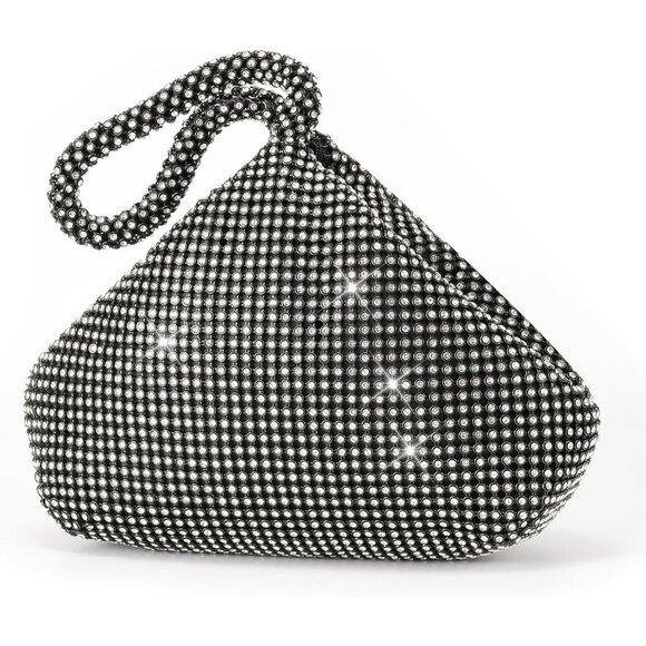 Handbags - Women Large Black Imported Rhinestone Vintage Elegant Wedding Triangle Purse